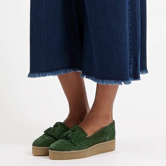 Topshop KOBBLER Fringe Green Suede Flatform - Picture 1 of 3